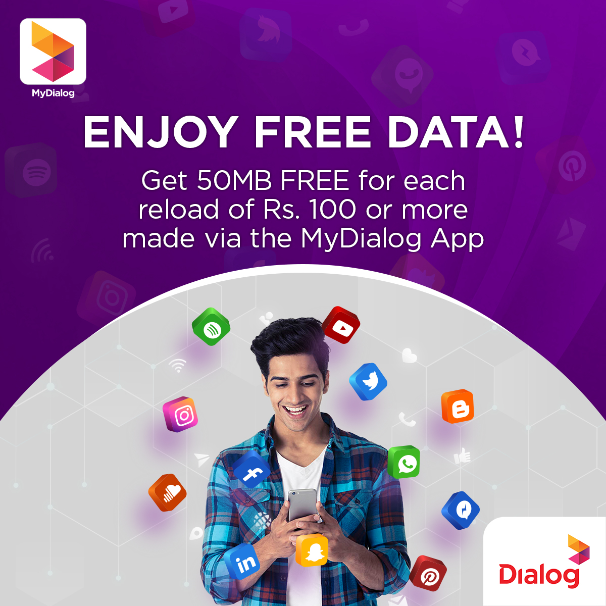 dialoglk's tweet photo. Get 50MB Data absolutely FREE on your Dialog mobile for each reload of Rs. 100 or more made via the MyDialog App. For more details visit https://t.co/JffOvLl46L
Click https://t.co/uvTKVSkdEB to reload now!
Offer valid till 31/01/21.T&C Apply.
#MyDialog https://t.co/Ht9sgP3eVY