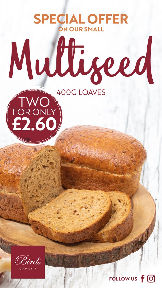 birdsbakery's tweet image. ⭐⭐⭐ SPECIAL OFFER ⭐⭐⭐

Have you tried our multiseed loaves of bread? Get two for just £2.60, across all of our Birds stores.

#BirdsBakery #MultiseedLoaf #Bread