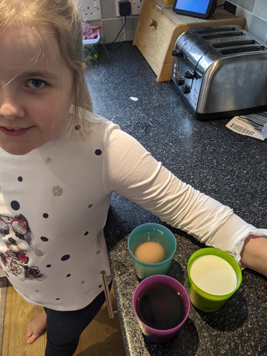 zanna09's tweet photo. @ClivetheCrane Abigail has been enjoying the yr4 science experiment this morning seeing which liquid out of milk, water &amp; coca cola causes 'tooth decay' to the eggs! Abigail predicts that the coca cola will cause decay and the other two won't! https://t.co/QtngBczkJc