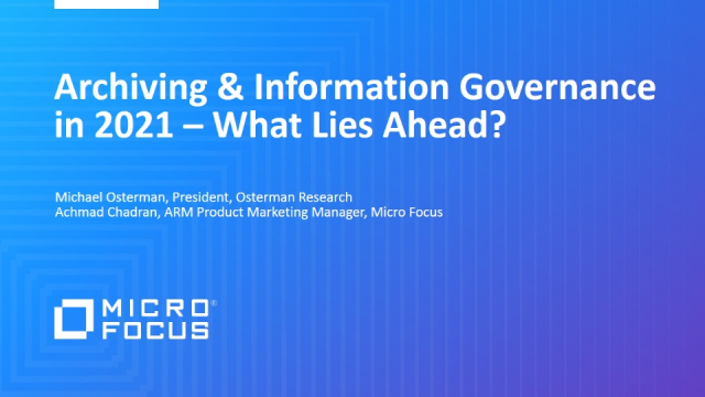 Archiving &amp; Information Governance in 2021 – What Lies Ahead? To find out join @mosterman and @microfocusimg expert <a href="/AchmadChadran/">Achmad Chadran</a> as they discuss the impact of #COVID19 and other fascinating research-based insights bit.ly/38zNmlG #MyCompany
