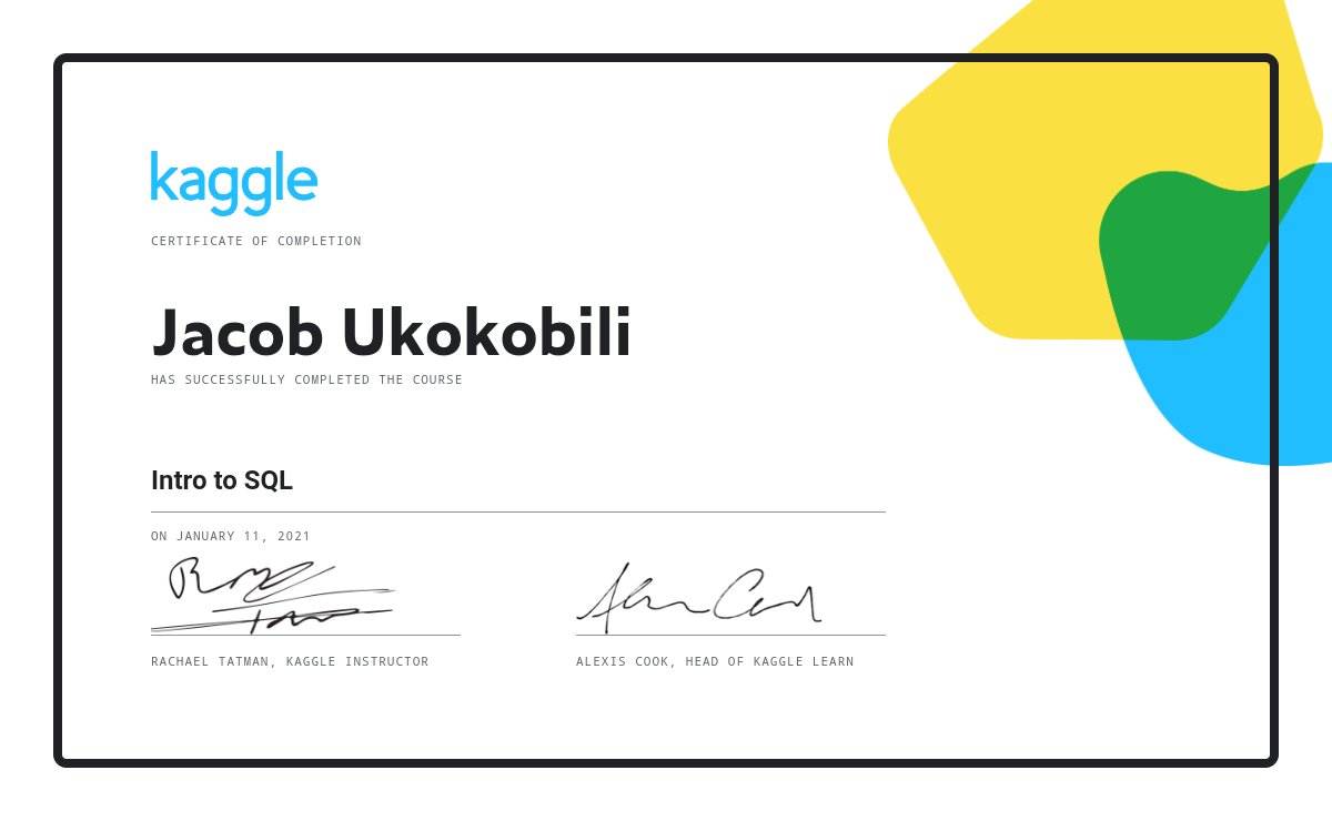 jacobukokobili's tweet image. R3 D33 #100DaysOfCode #100DaysOfMLCode
I've been off the radar for some weird reasons but delighted to be back on track and I'm done with @kaggle Intro to SQL while trying to practice more quizzes on #SQLZOO
SQL is quite fun...