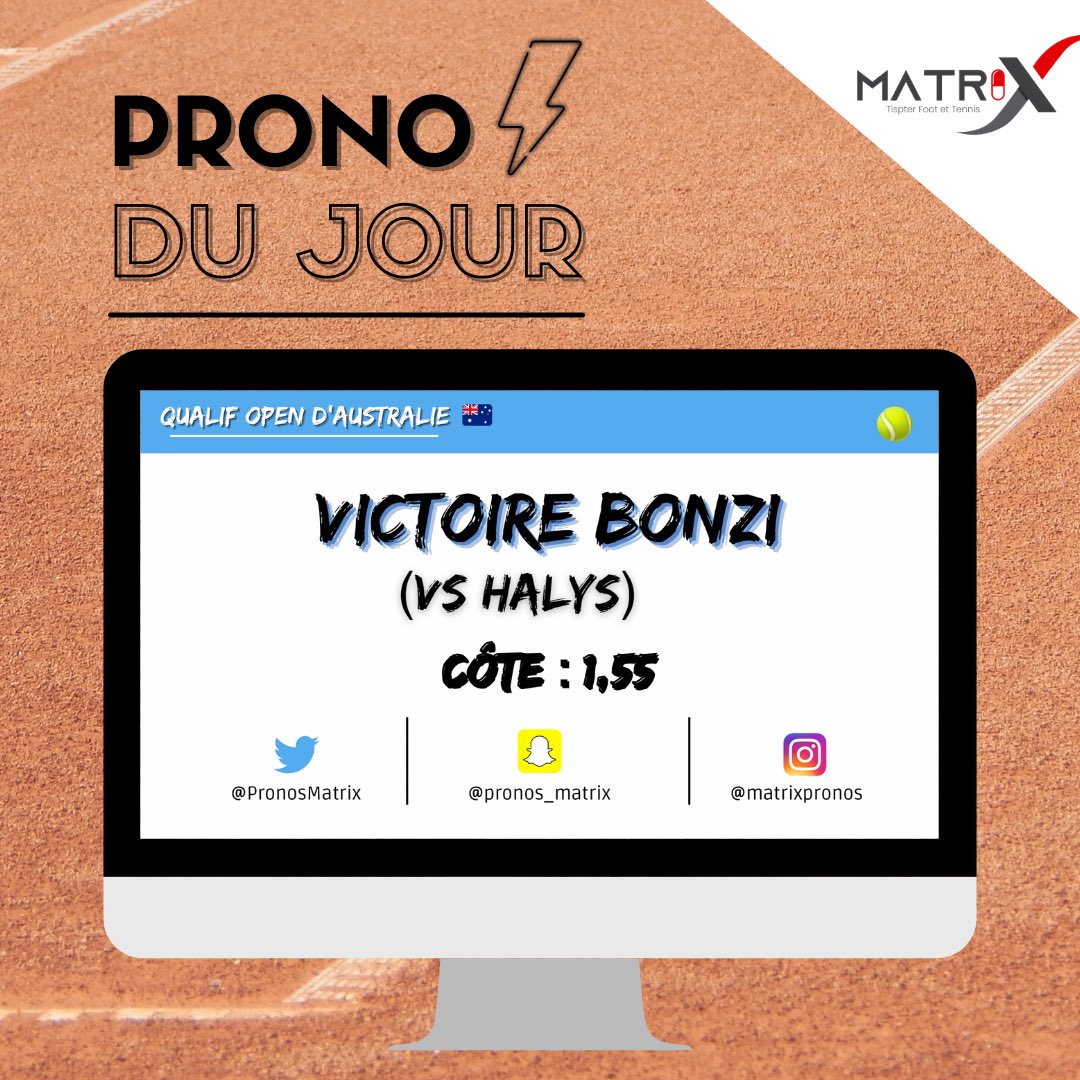 PronosMatrix's tweet image. 📅 | 11/01 

💥Victoire Bonzi (VS Halys) 
@1,55

GL à ceux qui suivent 🤞🏼
RT/❤️ pour le soutien 

#TeamParieur