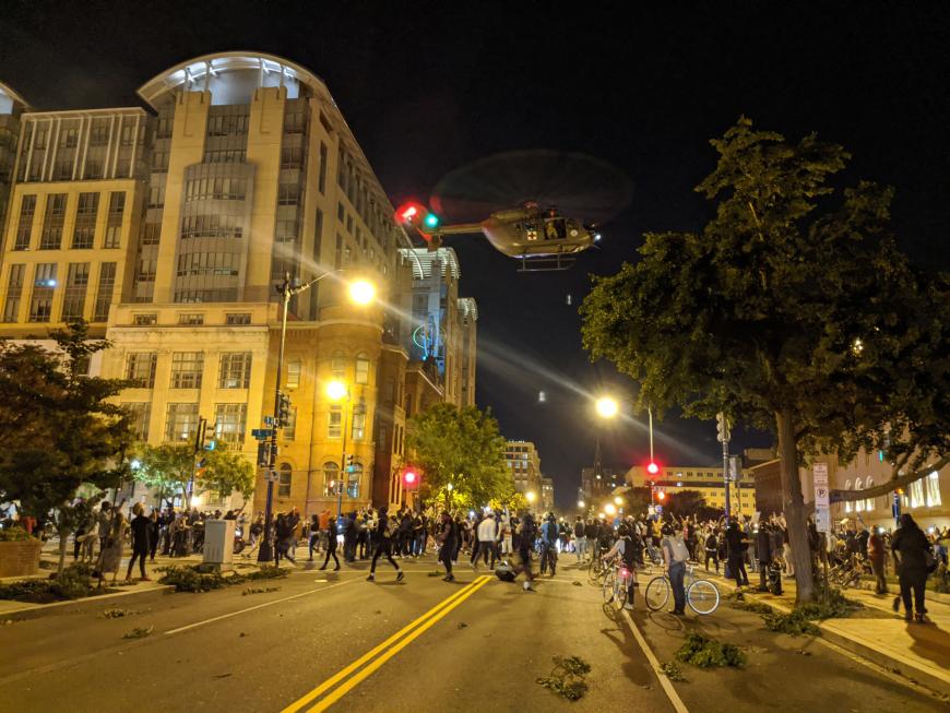 Police & other law enforcement officers' response to largely peaceful protests across the US, was in many cases, excessive force and other abusive tactics. In DC, they threatened demonstrators with military helicopters - a “show of force” to intimidate:  https://www.hrw.org/news/2020/06/05/reckless-use-us-helicopters-intimidate-protesters