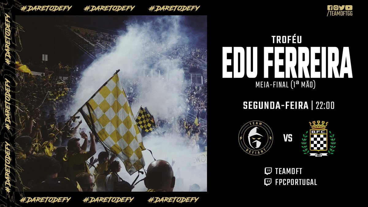 TeamDFTgg's tweet photo. ⚽ 1ª mão da Semi-final ⚽

🏆Taça Edu - FPC Portugal
🎫 vs. Boavista FC Esports
📺 https://t.co/Cc7CFKZ01u
⏰ 22:00h

Venham apoiar-nos! 🔥🔥💪
 
@proclubs_tuga #origin
#teamdefiant #daretodefy #fifa21 #proclubs #fpc #esport #fifa21proclubs #fifa21squad #vplportugal #ProClubsPC https://t.co/rgUcYeqwwe