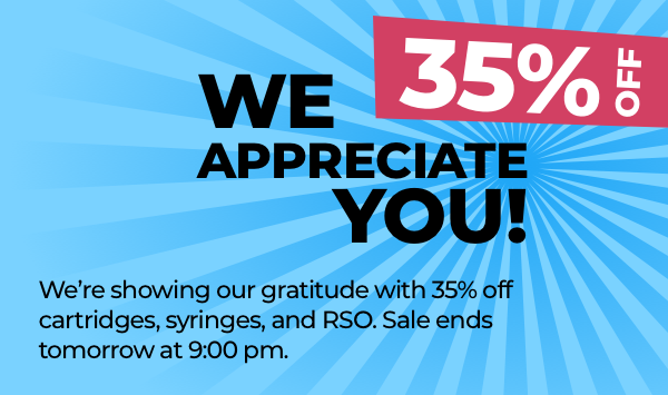growhealthyfl's tweet photo. THANK YOU for choosing GrowHealthy! Today we show our appreciation for you, our incredible patients! Shop on https://t.co/9Omk9DMbMj or visit us in store for 35% off cartridges, syringes, and RSO. #growhealthy #mmj #mmjflorida #CannabisCommunity https://t.co/XnZDU7zISP