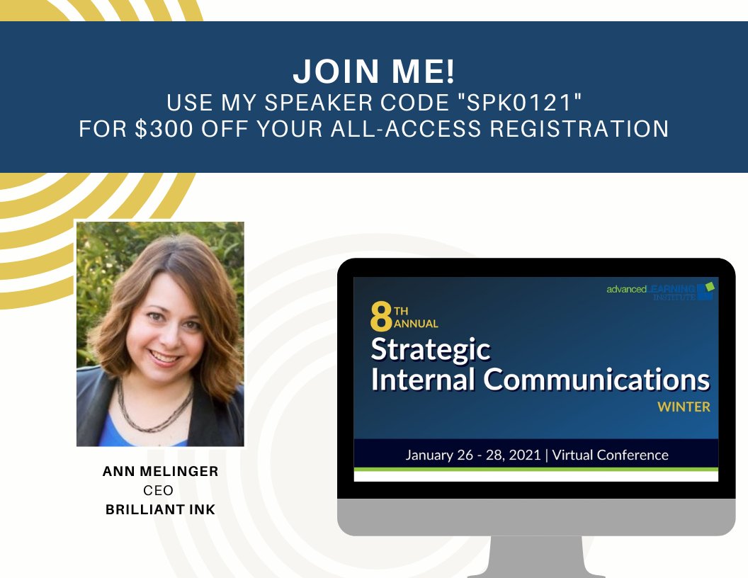 Our very own <a href="/annmelinger/">Ann Melinger</a> will be sharing her brilliance on a panel about correcting social injustice in the workplace during <a href="/aliconferences/">ALI Conferences</a> Annual Strategic Internal Communications event! 🎉

Make sure to register so you can attend the virtual event!

ow.ly/c9Pp50D1Kiz