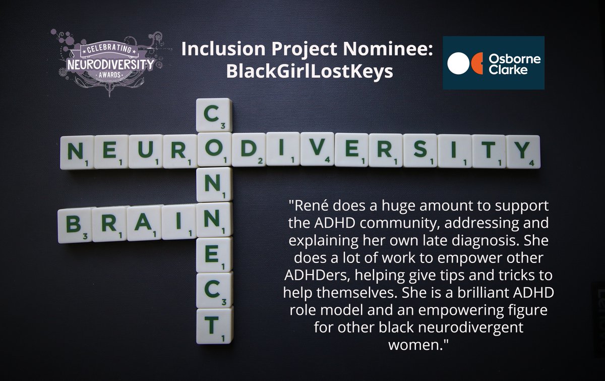geniuswithinCIC's tweet photo. #MondayMotivation
We love @blkgirllostkeys &amp; are happy to share this nomination for her for #InclusionProjectOfTheYear (sponsored by @OsborneClarkeUK) for her efforts creating links in the #ADHD #Neurodiverse &amp; #BAME communities 😍🌈 Check out Rene here: https://t.co/coGuUkk2ww https://t.co/BOQlQq0PDL