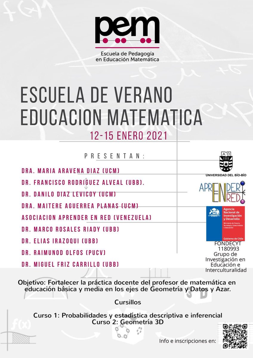 pem_ubb's tweet photo. Escuela de Verano en Educación Matemática del 12-15 de enero #PEM #ubb @GIEI_UBB @pem_ubb @ubbchile https://t.co/6T85lj7yZO