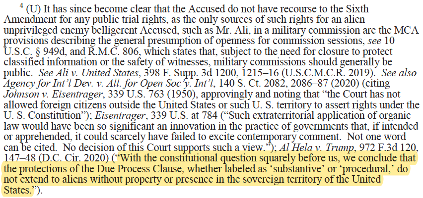 Myth: The GTMO milcomms give the detainees “due process.” The USG has steadily denied detainees basic trial rights, including access to info about their torture. Now, DOJ is trying to deny ALL due process rights in a death penalty case. From a Dec 30 2020 brief: @DavidRemes8