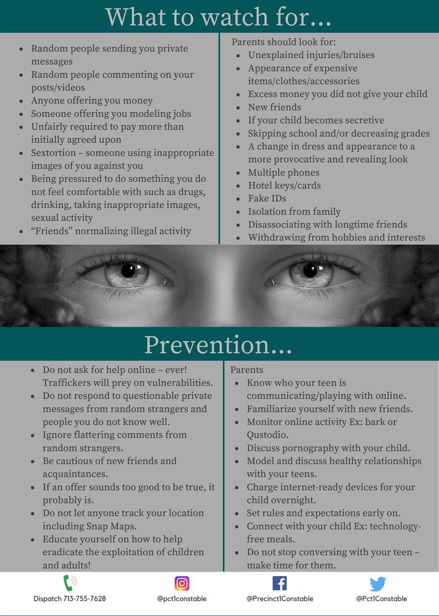 #NationalHumanTraffickingAwarenessDay Know the signs, protect yourself, and take action!  If you suspect Human Trafficking, contact our Human Trafficking hotline: 832-927-1650