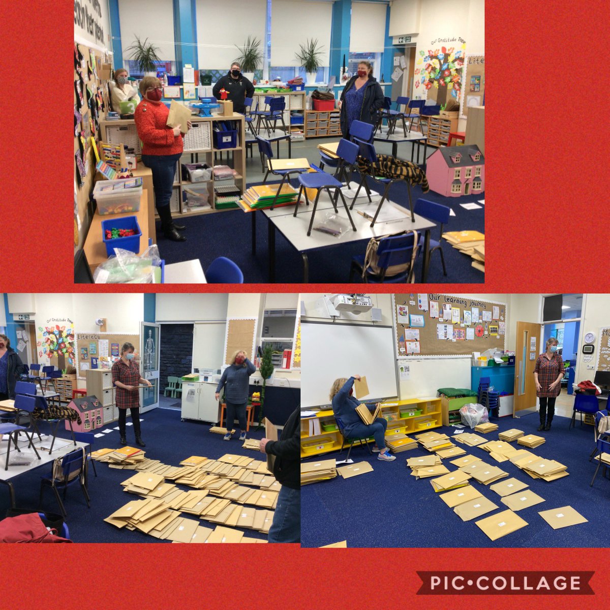 Coedpenmaenpr1's tweet photo. We have such an amazing team. We share everything on Class Dojo but I had to share this on here. The team have become postal staff today, delivering booklets @WRMathsSec and resources out to our children everywhere. So proud 😊 https://t.co/lmSxSIHXkm