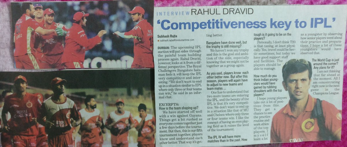 Years on, Dravid was pretty underrated in the IPL as well. He had to come out to bat after McCullum's century in the first ever IPL game. Had a solid second season though with Kallis in top order, under Kumble's captaincy. I was a RCB bandwagon fan.