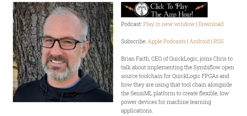 QuickLogic_Corp's tweet image. Listen to Amp Hour podcast on implementing #SymbiFlow #OpenSource toolchain for QuickLogic #FPGAs and how they are using that toolchain alongside the SensiML #AI and #ML bit.ly/3q6J23x