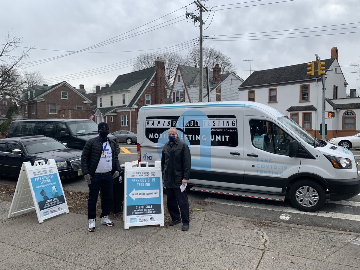 JeffreyDinowitz's tweet photo. Wonderful to see @NYCHealthSystem’s mobile testing unit in the #Woodlawn neighborhood this morning! COVID testing will take place in front of the Woodlawn Playground, now through Jan 15th 8AM-7PM. Help fight the spread and get tested at this new #TestingSite. #fightCOVIDNYC https://t.co/GRW1LUU3SS