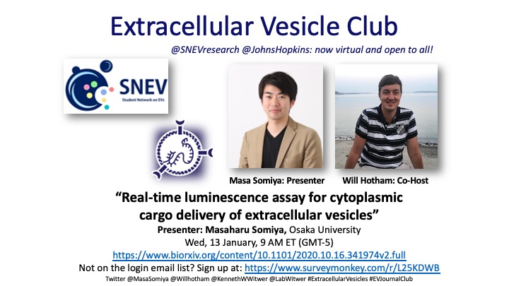 How common is fusion of cells and #ExtracellularVesicles? Join #EVJournalClub this week with <a href="/MasaSomiya/">Masa Somiya</a>, presenting highly sensitive #EV delivery detection
biorxiv.org/content/10.110… Joint with <a href="/SNEVresearch/">Student Network on EVs</a> <a href="/Willhotham/">Dr William Hotham</a> <a href="/LabWitwer/">LabWitwer</a>
Need the login? Sign up: surveymonkey.com/r/L25KDWB