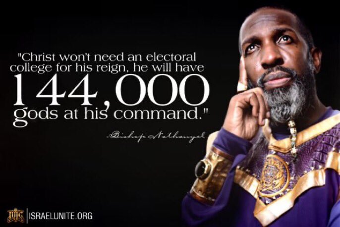 IUICOKC's tweet photo. “#Christ won’t need an electoral college for his reign, he will have 144,000 #gods at his command!” #Dominion #KingChrist #Rulership #Dictatorship #IUIC #144kSaviors https://t.co/Kct0TGdeUw