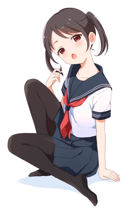 【お題箱】夏物のセーラー服を着ているちょっと小悪魔っぽい黒タイツの女の子 