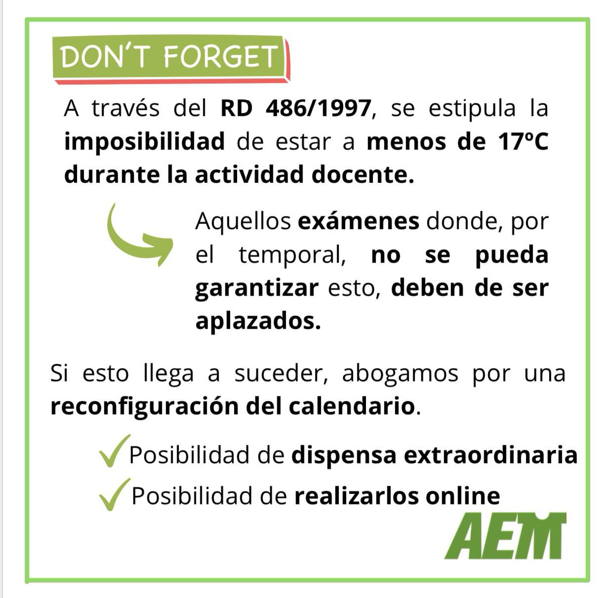 🦠❄️ Pedimos que se garantice la seguridad y el bienestar para la realización de los exámenes de enero y, cuando no se pueda, se aplacen hasta que se consigan dichas condiciones. Nadie puede quedarse atrás en esta situación. #ExámenesSeguros #FiltrosHEPAya