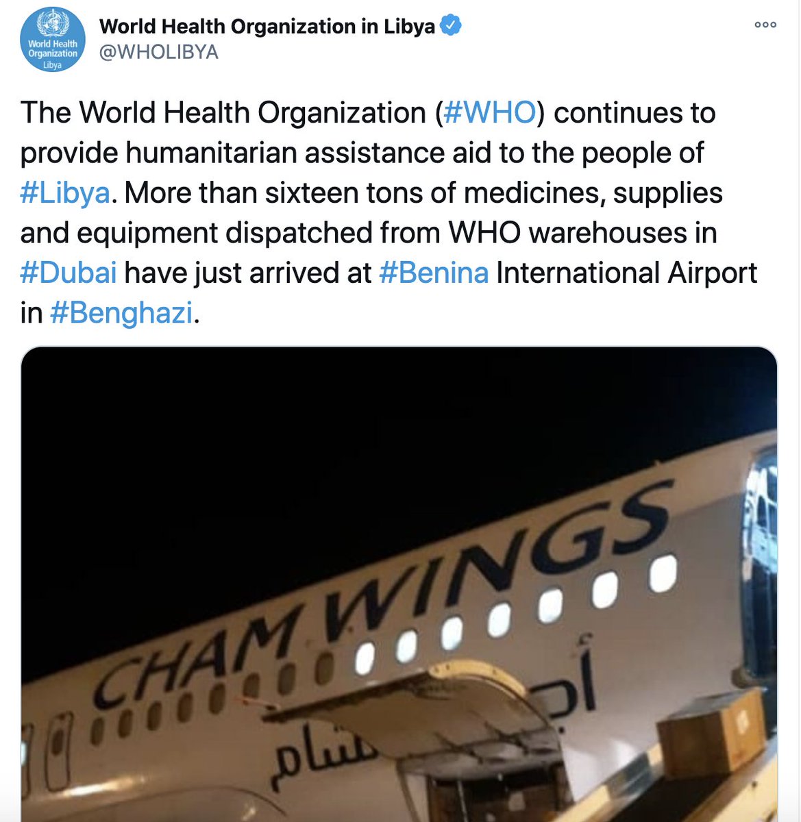 .<a href="/WHOLIBYA/">WHO Libya</a> is using the sanctioned #Syria|n airline Cham Wings to bring supplies to #Libya!
OFAC sanctioned the airlines 4 supporting the Syrian Arab Airlines. Which is according to the Treasury "acting on behalf of Iran’s Islamic Revolutionary Guard Corps-Qods Force"!