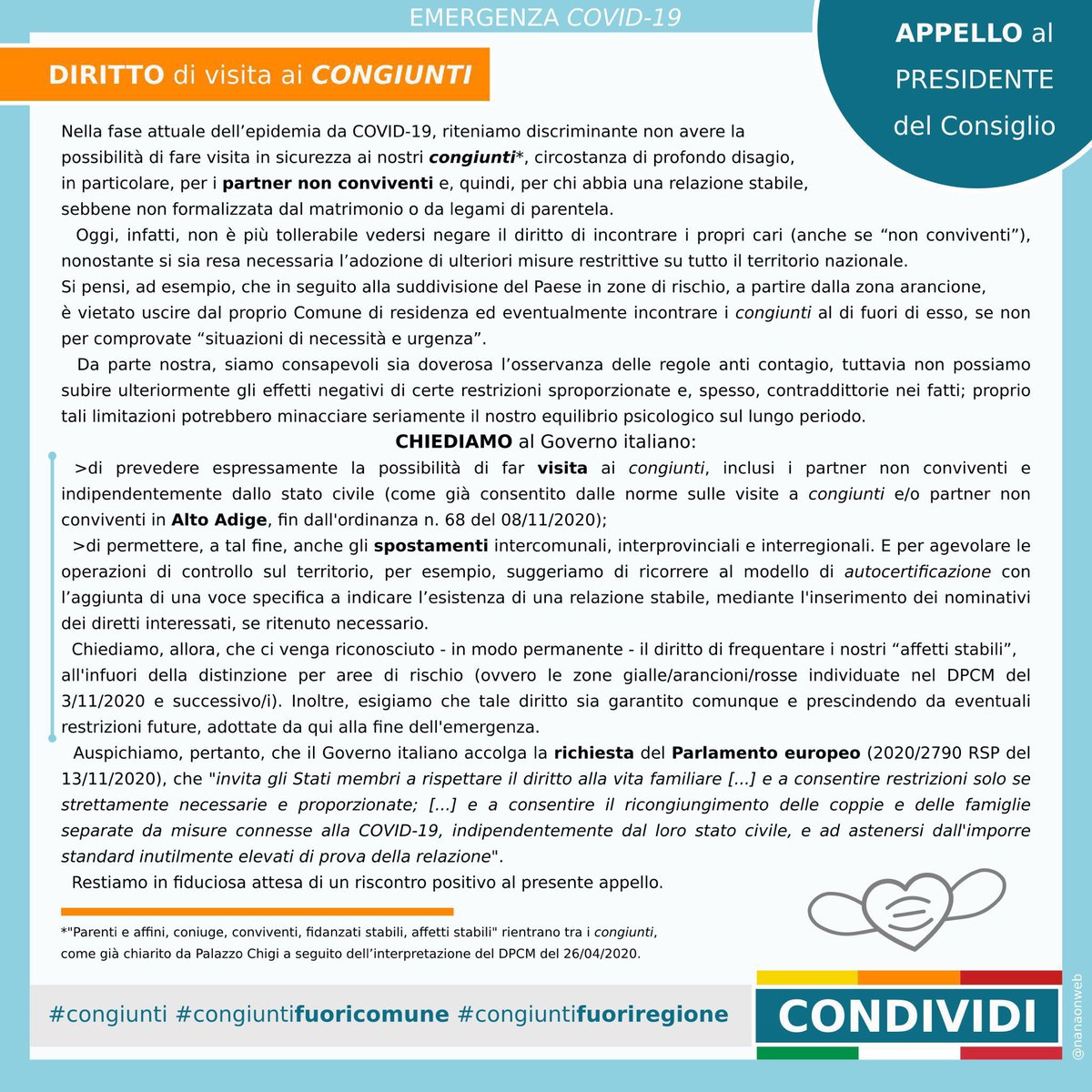 alessand_mella's tweet photo. Al governo vorrei ricordare che non ci sono più ragioni per non recepire perpetuamente in autocertificazione la direttiva UE sui #partnerNonConviventi #congiuntifuoricomune #congiuntifuoriregione. Per noi disabili, ma in generale per tutti, separare le coppie è crudeltà. https://t.co/vKeMByGM5O