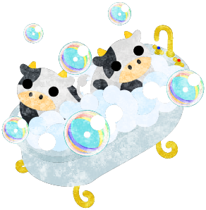 Atelier B W フリー素材とlineスタンプ 絵文字 新作フリー素材 泡風呂に入るぬいぐるみのようなころころ牛たちの イラスト T Co Xwbgzqersp