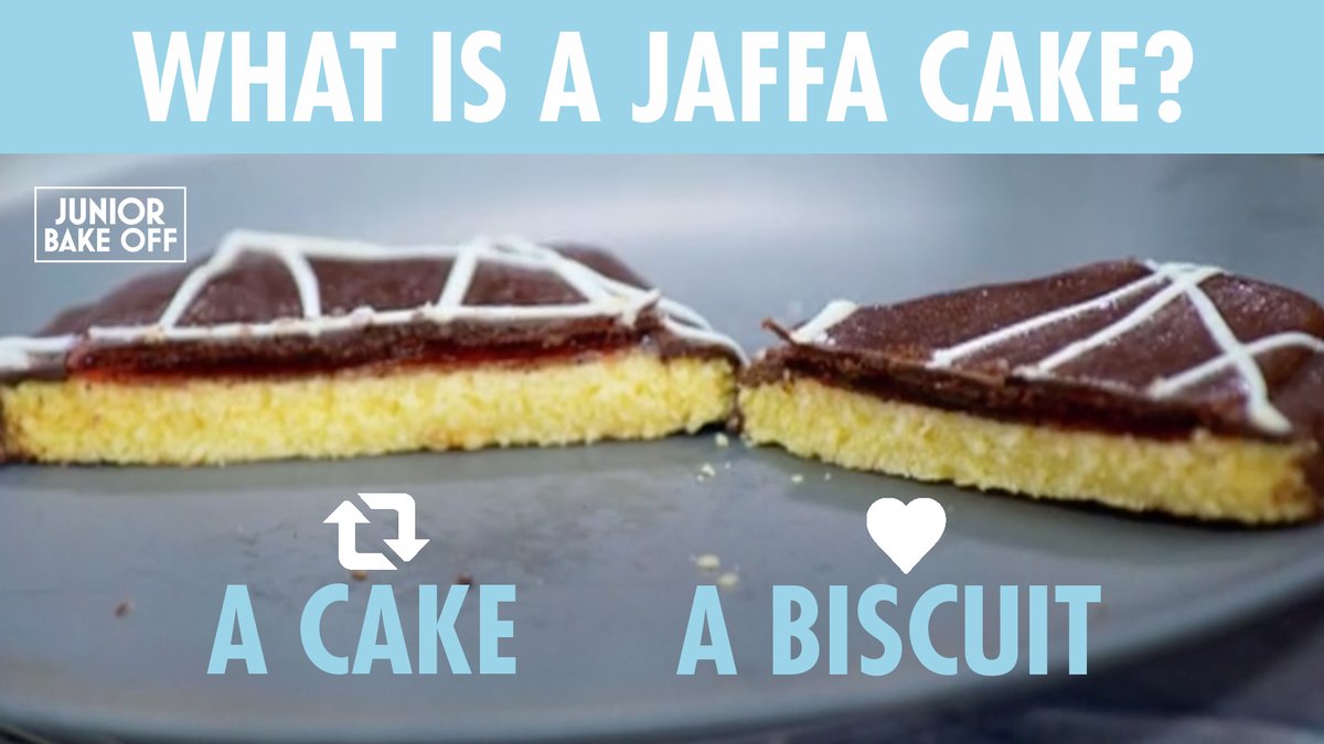 BritishBakeOff's tweet photo. Where do you stand on The Great Jaffa Cake Debate?
RT - They’re cakes
Heart - They’re biscuits
#GBBO https://t.co/7rUgoKl5Xr