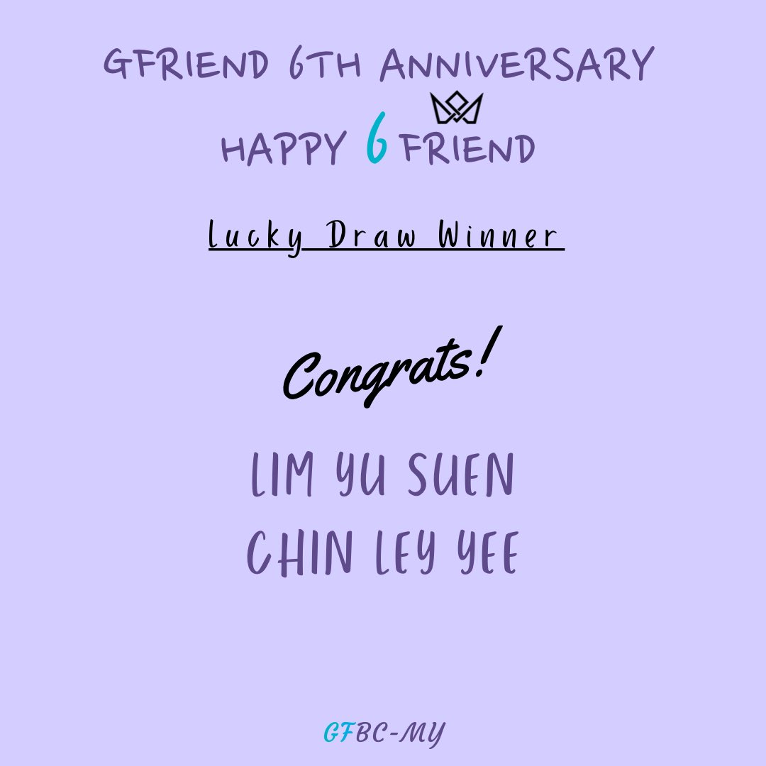 GFBCMY's tweet photo. GFRIEND 6th Anniversary lucky draw by GFBC-MY

Congratulations to the winners 🎉🎉🎉

Please PM pages in 24 hours for postage details.

#GFRIEND #여자친구 #GFRIEND_6th_ANNIVERSARY
#GFBCMY https://t.co/3dBeS6bIK6