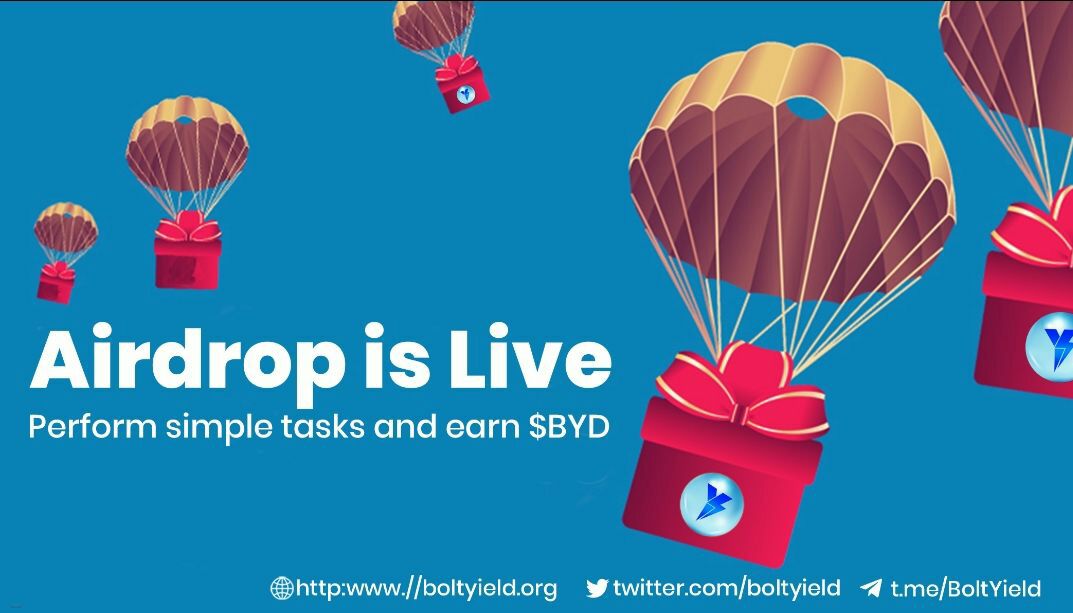 Airdroptime0's tweet photo. 🎁 Boltyield Airdrop

💰 1 BYD $10
🎉 Ref $5
🏦 Listed on Uniswap

🤖 Airdrop Bot: https://t.co/UT4YSTQWUh

⚡ Join telegram group and channel.
⚡ Follow Twitter and retweet the pinned post.

💰 Submit Erc-20 wallet.

✅ Token will be distributed on 10th February 2021 https://t.co/RE5w0SBlpn