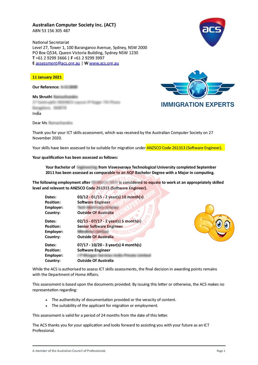 Immixperts's tweet photo. Heartiest 🥳Congratulations🥳 to Mr Pankaj, Ms Shruthi, Ms Sneha and Mr Vikas on #PositiveSkillAssessment from #ACS
File your visa through #Immigrationexperts
For more information, get in touch with our experts today !
https://t.co/O4bHqhoaHH
#ACSExperts #immigrationExperts https://t.co/ipivCCnlvr