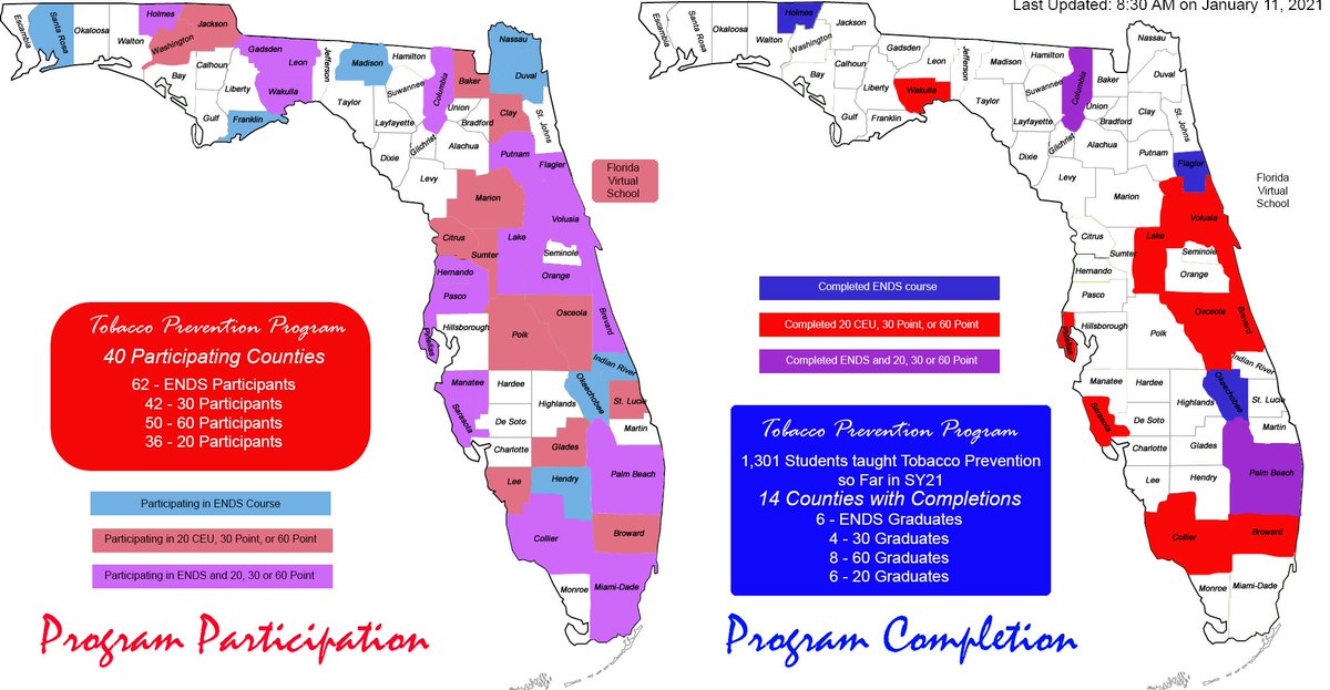 TobaccoPrev's tweet photo. Happy New Year from the #TobaccoPreventionProgram! We are starting 2021 strong with participation from 40 of the 67 counties in #Florida. Thank you to all the #educators and #schoolnurses who have chosen to keep #FLstudents #tobaccofree.
#tobaccoprevention https://t.co/xSvYtejeRD