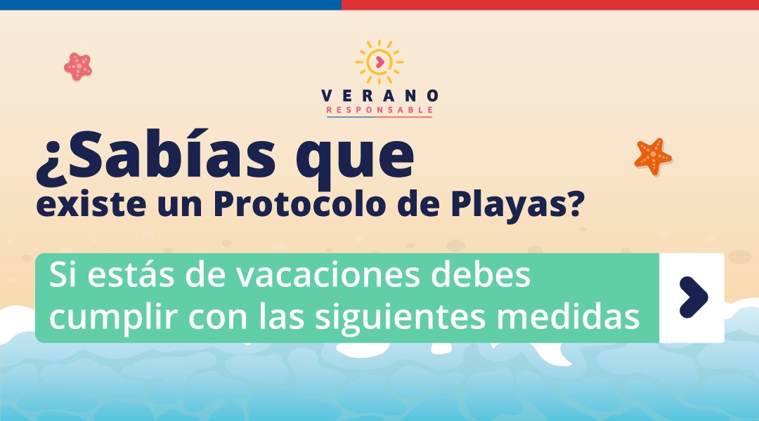 SeremiCoquimboE's tweet photo. Para que este verano disfrutes de manera segura y responsable, te informamos sobre las medidas de autocuidado que debes cumplir si vas a la playa 🏊🏄🏖️⛵

Para más información, visita 👉 https://t.co/upSeN4aHqC

#VeranoResponsable #PlanViajarXChile https://t.co/I7vlRPvXYS