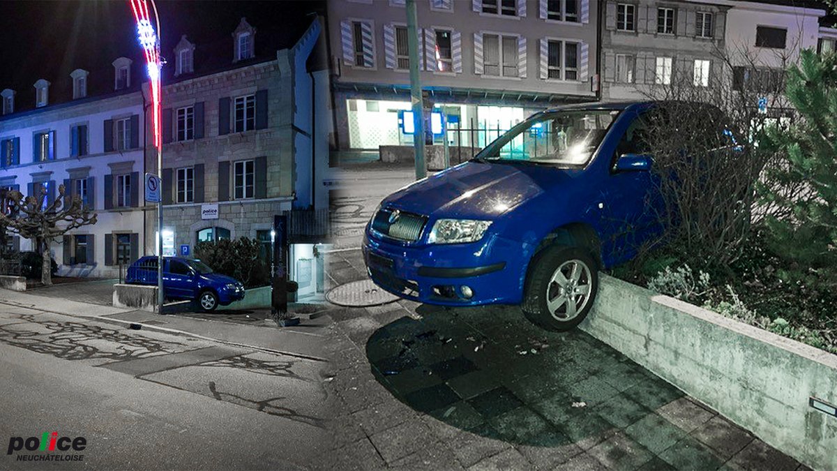 polneuch's tweet image. Un #conducteurivre termine sa course sur un muret devant le #postedepolice de #Boudry ne.ch/autorites/DJSC…