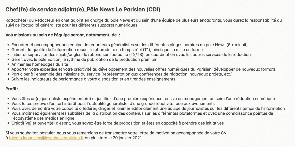 Nous recherchons un(e) chef(fe) de service adjoint(e) pour notre pôle News, sous la houlette d’<a href="/antoninchilot/">Antonin Chilot</a>