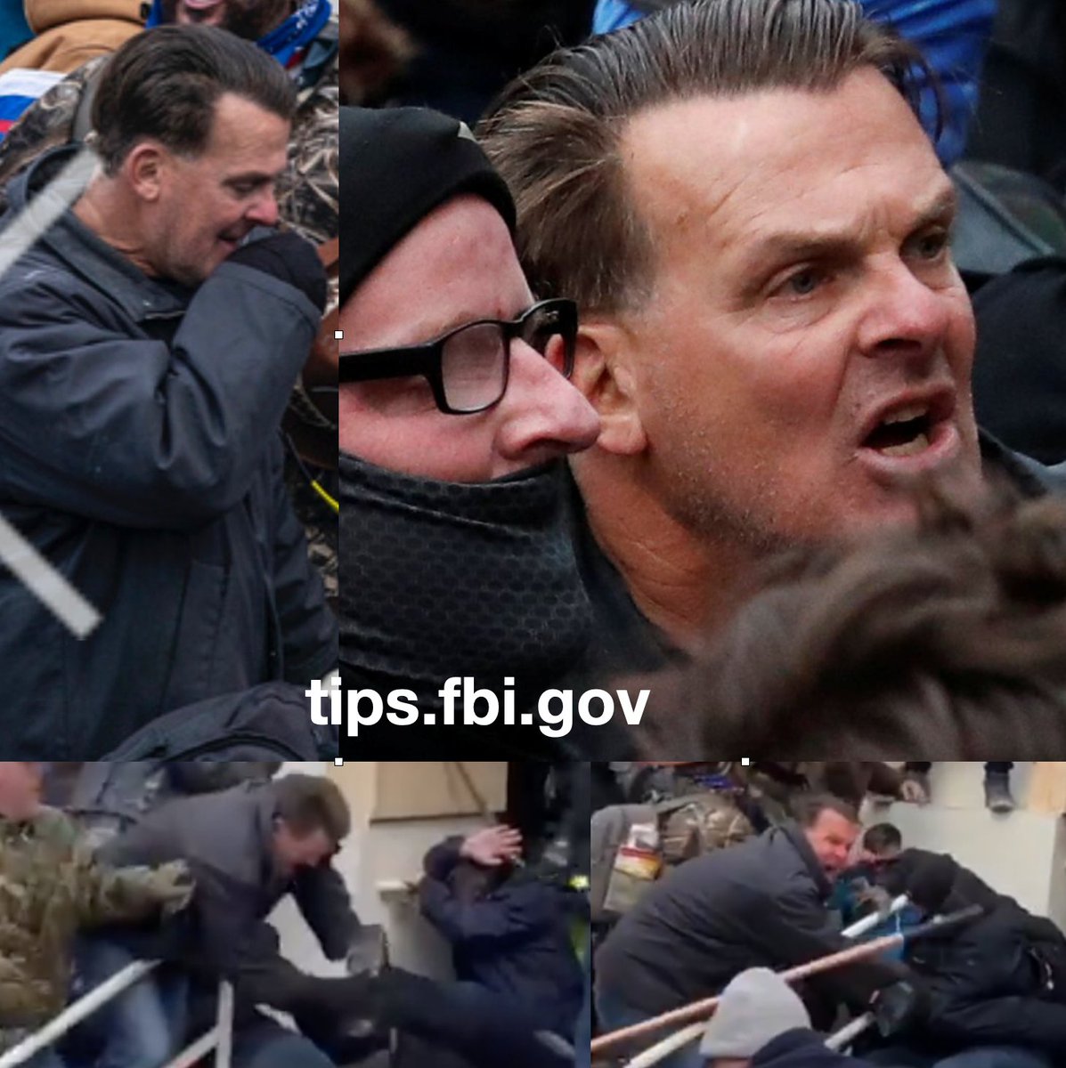 JustEllieKY's tweet image. This is the man that pulled the officer down the steps of the Capitol. If you can identify him, please contact @FBI. High resolution picture, shouldn't take long.