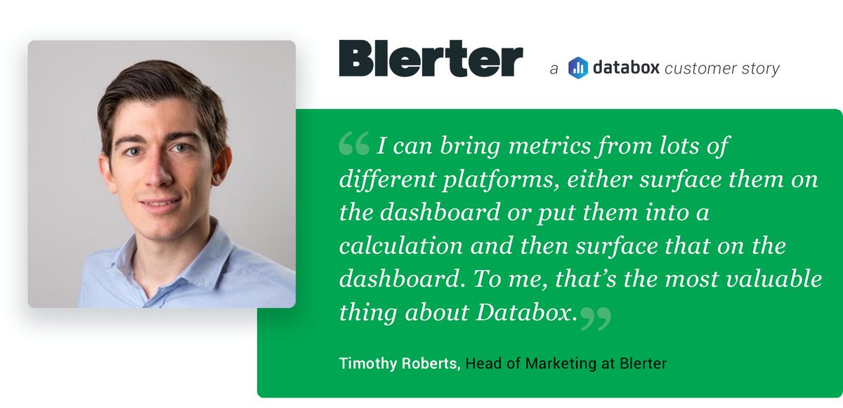 databoxHQ's tweet photo. With Databox, @blerter moved from an entirely manual process of tracking data to one that allows them to set and track goals, benchmark progress, and ultimately make improvements. Learn why is Databox the reporting tool @blerter needed. https://t.co/VzcQHOD5Mr https://t.co/LsfywynNjP