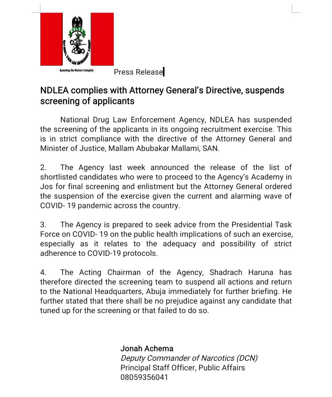 NDLEA NIGERIA on X: &ldquo;NDLEA complies with Attorney General&rsquo;s 