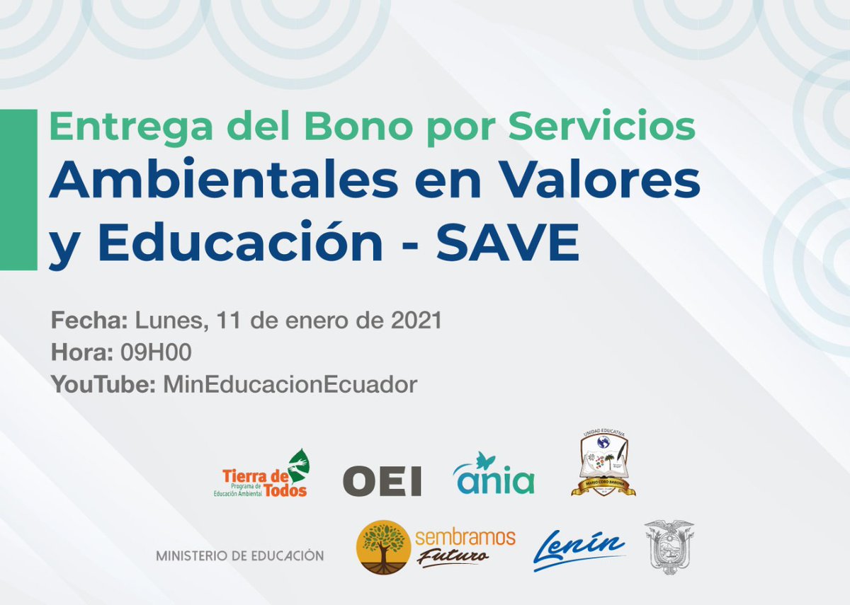 🔴 AHORA | Sigue la transmisión del webinar "Entrega del Bono por Servicios Ambientales en Valores y Educación - SAVE". #EducaciónAmbiental ➡️ youtube.com/watch?v=W7DuuP…