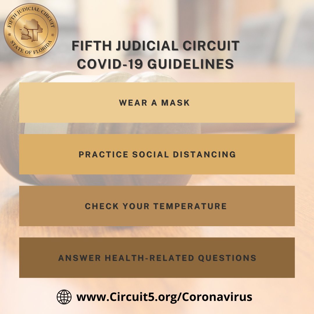 circuit5's tweet photo. Jury Trials at the Fifth Judicial Circuit are suspended until January 18, 2021.
If you must visit #Circuit5 courts, remember to follow our Covid-19 safety guidelines.
For more information, visit https://t.co/EdkcmaDlJ3
#covid19 #safety #courtoperations #juryduty https://t.co/RdurjxmHrg