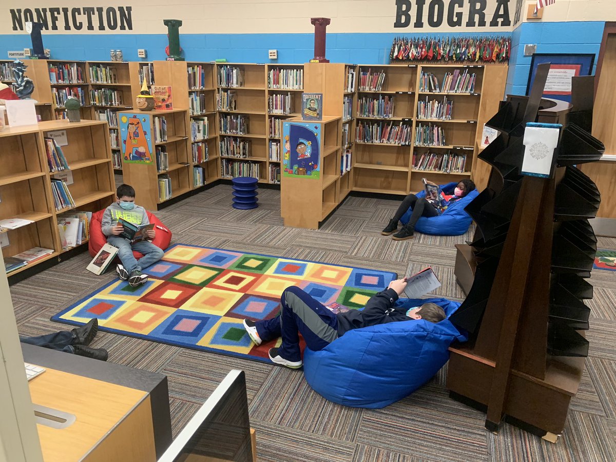 DFLLibrary's tweet photo. Socially distanced free reading in the library. Such joy today! #DFL #schoollikenoneother https://t.co/H37paDMnMF