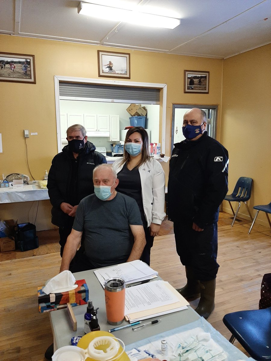 COVID 19 vaccination have begun in #Nunatsiavut. #Makkovik Myself, Ordinary Member John Andersen, and elder William Ford in the pics. Historic day given the past history in #Labrador Spanish Flu. Okak. Zero COVID19 cases to date. Amazing day.