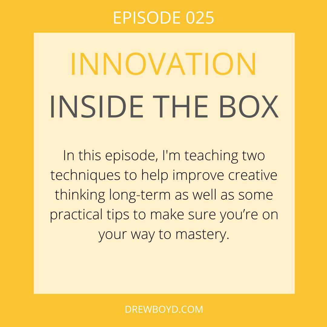 DrewBoyd's tweet photo. What is creativity? And how do you learn it? In this episode, I'm sharing tips to improve your creative thinking long-term and how to master the method of creativity.
Listen here: https://t.co/sqePRQSB82
#InnovationInsidetheBox #innovation #mastery #creativethinking #SITmethod https://t.co/VdVJVqbFif