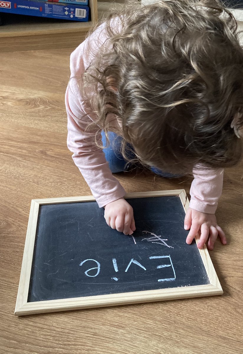 EgremontEYFS's tweet photo. When Mrs Hall isn’t at school she is at home learning with Evie! Has anyone else practised the same as us today? #namewriting #numbercaterpillar #writingnumbers https://t.co/xg3gwJiZR6