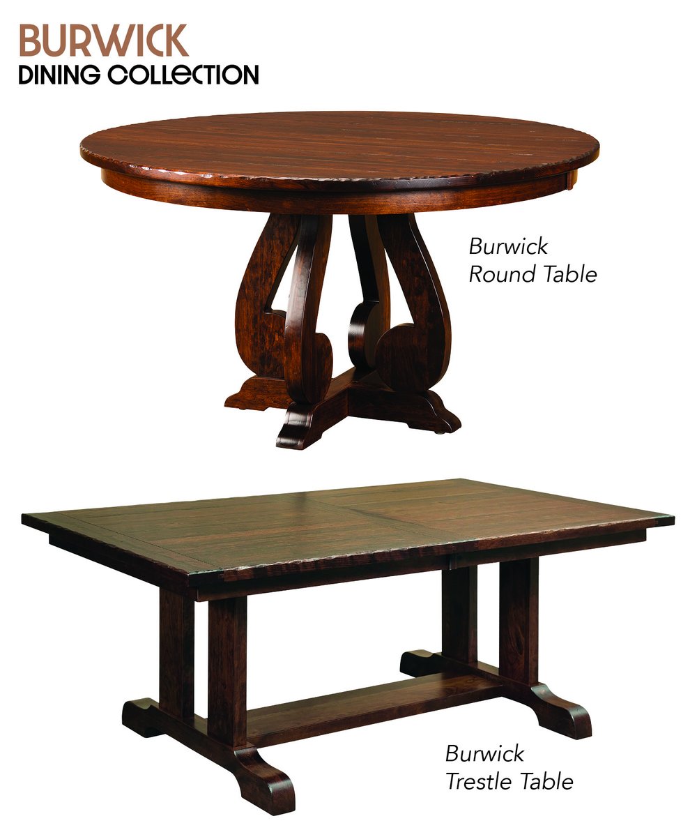 Fusion_Amish's tweet photo. Our Burwick Collection has two options for tables:
• Burwick Trestle Table, featuring a plank style top
• Burwick Round Table, featuring a smooth top
Both are shown here in Brown Maple with #32 Michael's finish.
#solidwood #americanmade #borkholder #diningroom #diningfurniture https://t.co/e4bbBg8nBQ