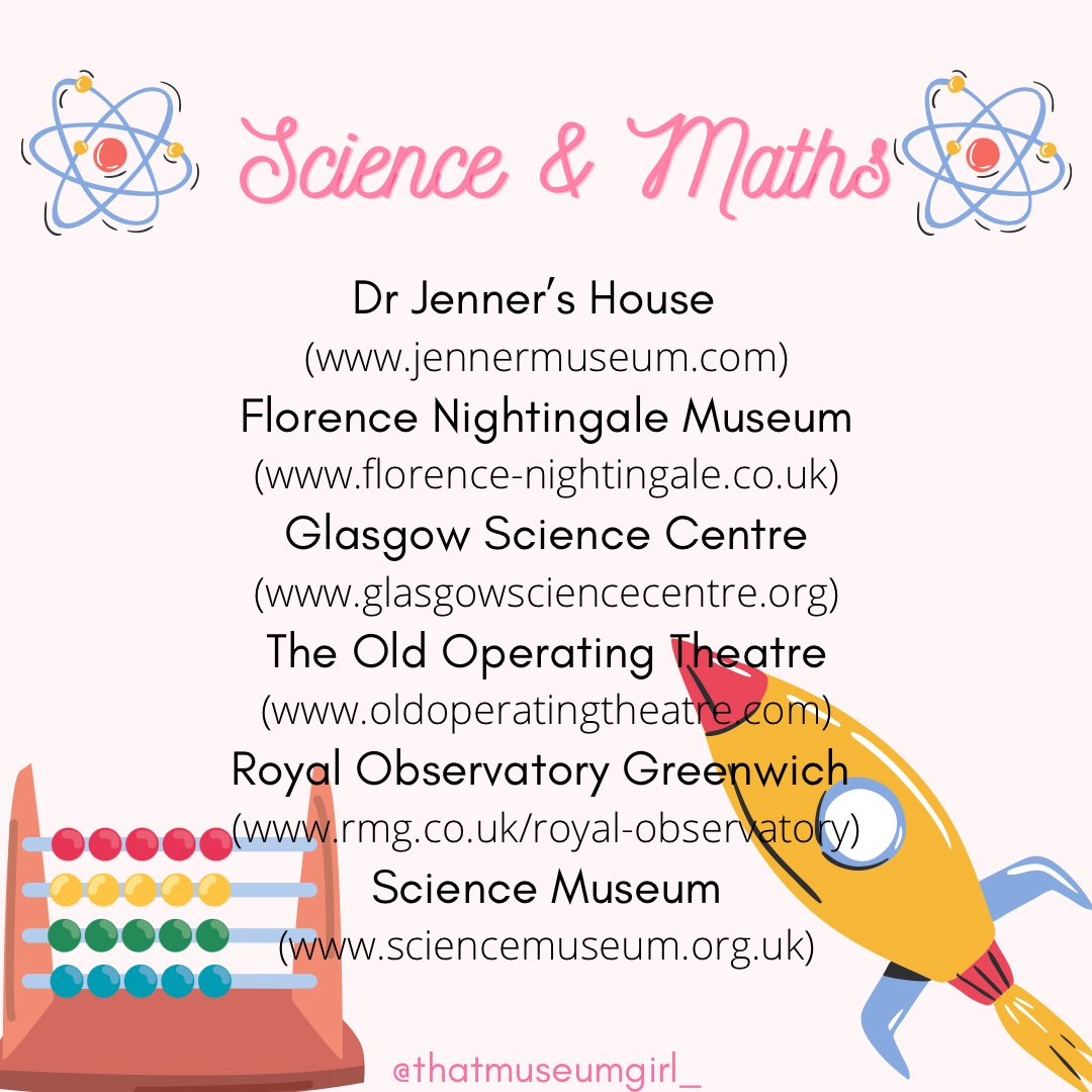 Science & Maths  @DrJennersHouse  @florencemuseum  @gsc1  @OldOpTheatre  @ROGAstronomers  @sciencemuseum