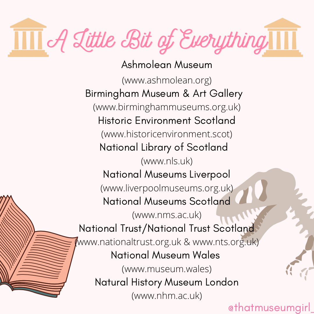 A little bit of everything  @AshmoleanMuseum  @BM_AG  @HistEnvScot  @NLSlearn  @MuseumLiverpool  @NtlMuseumsScot  @nationaltrust  @N_T_S  @Museum_Cardiff  @NHM_London