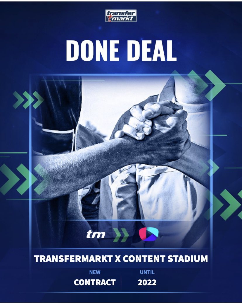 SengerStephan's tweet photo. Happy to announce @Transfermarkt we have extended their partnership with @ContentStadium for another two years.
Thanks for being part of our journey! 💪
#Transfermarkt #ContentStadium https://t.co/FMUPjyneew