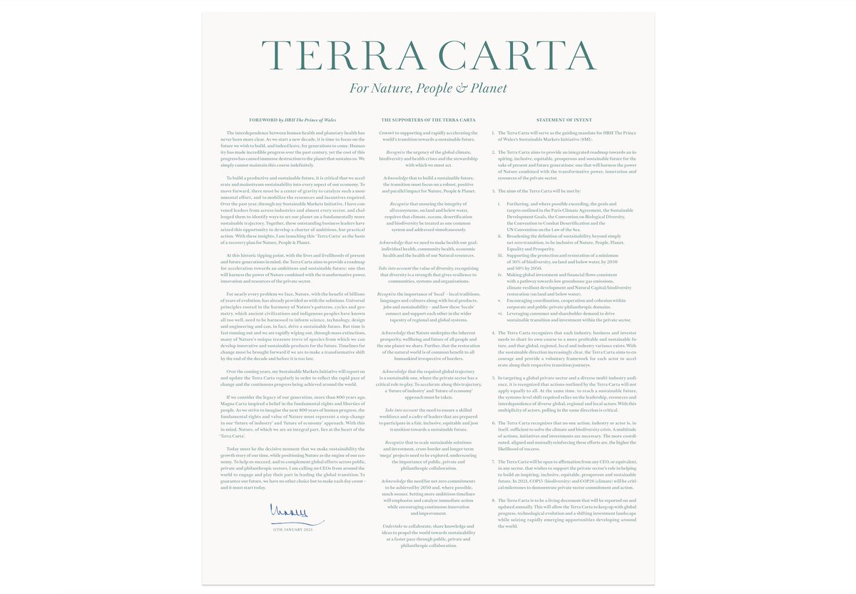 Designed by by Sir Jony Ive and his new team at Love From, the #TerraCarta has already been signed by CEOs from around the world, committing to making Nature the engine of global economies. Find out more here:
https://t.co/ZpIkP9Ds9M https://t.co/U6caa3Jc6J