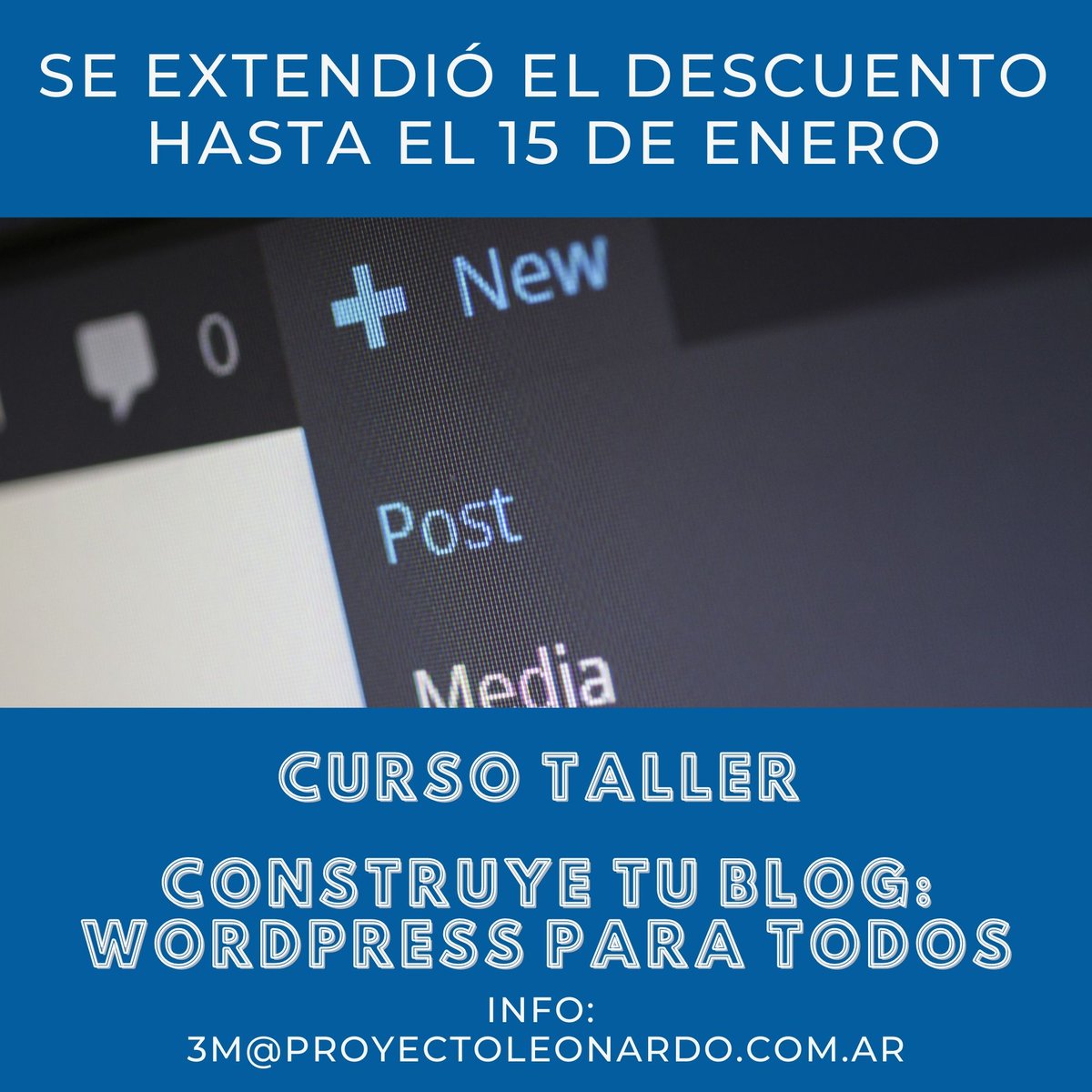 proleon's tweet photo. Se extendió el descuento para el:
Curso - Taller
Construye tu blog: WordPress para todos
MODALIDAD ONLINE
Inicio: 20 de Enero de 2021
#NoLoDejesPasar #WordPress #Blog #Bibliotecas #Web #TuSitioWeb https://t.co/Gc7tgQ2SD8