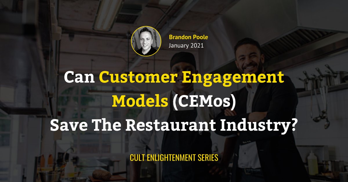Can Customer Engagement Models Save The Restaurant Industry?

The CEMo process effectively replaces the traditional #marketing plan by rallying all stakeholders together to collectively reinvent the #brand...Read more: cultideas.com/whitepapers/th… #CULTIDEAS