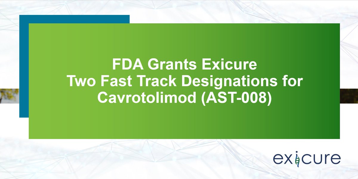 exicure's tweet image. Exicure has been granted two Fast Track Designations for #cavrotolimod (AST-008) from the @US_FDA: bit.ly/39ndi3q #DigitalDrugDesign